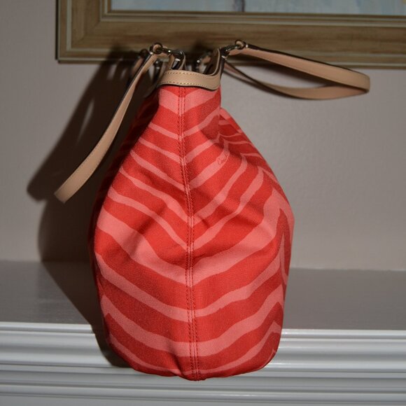 Coach NEW orange Devin Stripe Signature Exotic colorful leather strap tote bag - Picture 8 of 15